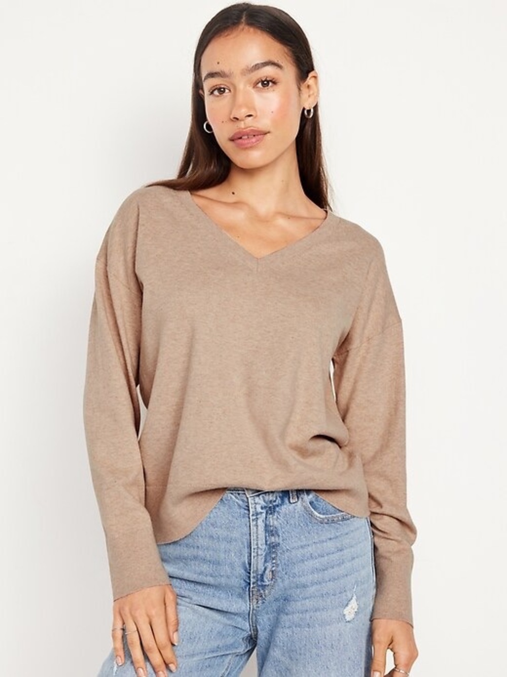 NWT Old Navy SoSoft Lite Loose V-Neck Sweater Beige M